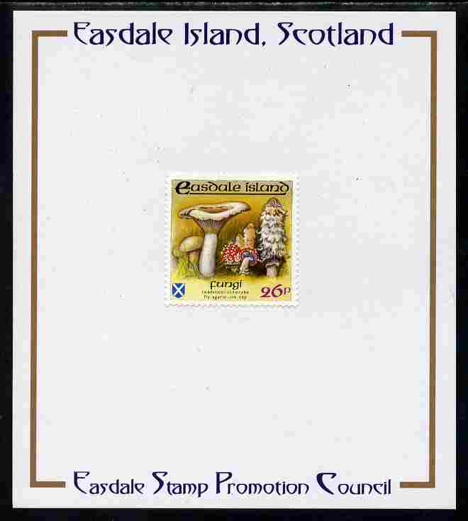 Easdale 1988 Flora & Fauna perf definitive 26p (Fungi) mounted on Publicity proof card issued by the Easdale Stamp Promotion Council , stamps on fungi