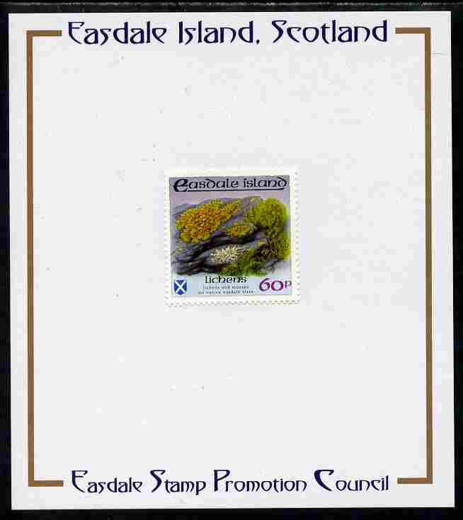 Easdale 1988 Flora & Fauna perf definitive 60p (Lichens) mounted on Publicity proof card issued by the Easdale Stamp Promotion Council , stamps on lichens