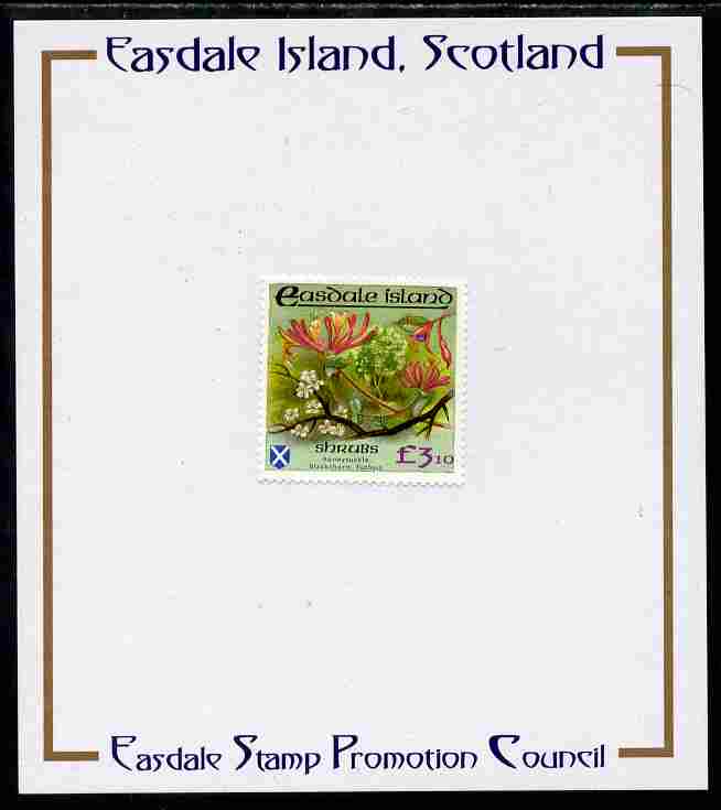 Easdale 1988 Flora & Fauna perf definitive .10 (Shrubs) mounted on Publicity proof card issued by the Easdale Stamp Promotion Council , stamps on flowers