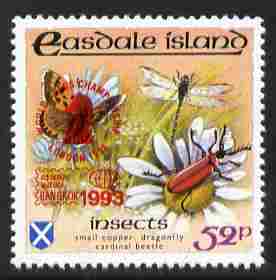 Easdale 1993 World Chess Championships overprinted in red on Flora & Fauna perf 52p (Butterfly & Insects) unmounted mint, stamps on chess, stamps on insects, stamps on butterflies, stamps on dragonflies