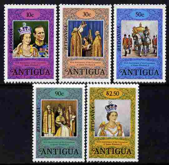 Antigua - Redonda 1978 Coronation 25th Anniversary perf 12 set of 5 in alternative colours overprinted for use in Redonda unmounted mint, stamps on royalty, stamps on coronation