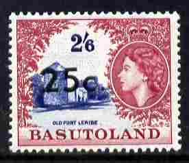 Basutoland 1961 Decimal Surcharge 25c on 2s6d type I (Fort Leribe) unmounted mint SG 66, stamps on forts