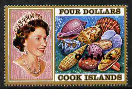 Cook Islands 1978 Sea Shells $4 definitive overprinted OHMS unmounted mint SG O30, stamps on shells, stamps on marine life
