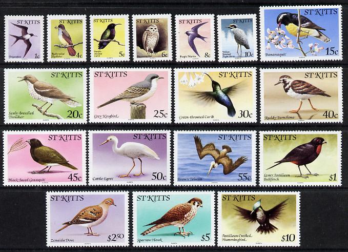 St Kitts 1981-82 Birds definitive set of 18 values complete without imprint date unmounted mint, SG 53A-70A, stamps on birds, stamps on birds of prey, stamps on hummingbirds