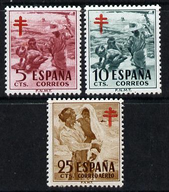 Spain 1951 Anti-Tuberculosis Fund perf set of 3 unmounted mint, SG 1163-5, stamps on medical, stamps on  tb , stamps on diseases, stamps on nurses