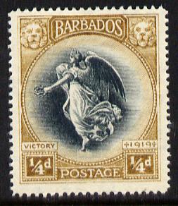 Barbados 1920-21 Victory MCA 1/4d black & bistre-brown unmounted mint SG 201, stamps on victory