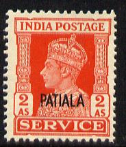 Indian States - Patiala 1939-44 KG6 Official 2a vermilion unmounted mint SG O78, stamps on , stamps on  kg6 , stamps on 