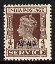 Indian States - Patiala 1939-44 KG6 Official 4a brown unmounted mint SG O80, stamps on , stamps on  kg6 , stamps on 