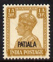 Indian States - Patiala 1941-46 KG6 1a3p yellow-brown unmounted mint SG 107, stamps on , stamps on  kg6 , stamps on 