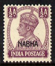 Indian States - Nabha 1941-45 KG6 1/2a purple unmounted mint SG 106, stamps on , stamps on  kg6 , stamps on 