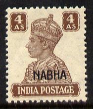 Indian States - Nabha 1941-45 KG6 4a brown unmounted mint SG 114, stamps on , stamps on  kg6 , stamps on 