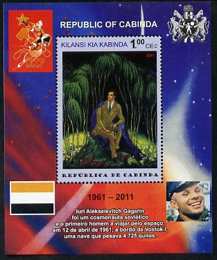 Cabinda Province 2011 Tribute to Yuri Gagarin - Paintings #01 perf souvenir sheet  unmounted mint, stamps on space, stamps on heraldry, stamps on arts, stamps on flags
