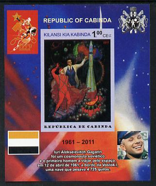 Cabinda Province 2011 Tribute to Yuri Gagarin - Paintings #02 imperf souvenir sheet  unmounted mint, stamps on space, stamps on heraldry, stamps on arts, stamps on flags