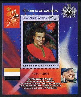 Cabinda Province 2011 Tribute to Yuri Gagarin - Paintings #03 perf souvenir sheet  unmounted mint, stamps on space, stamps on heraldry, stamps on arts, stamps on flags