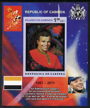Cabinda Province 2011 Tribute to Yuri Gagarin - Paintings #03 imperf souvenir sheet  unmounted mint, stamps on space, stamps on heraldry, stamps on arts, stamps on flags
