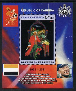 Cabinda Province 2011 Tribute to Yuri Gagarin - Paintings #04 perf souvenir sheet  unmounted mint, stamps on space, stamps on heraldry, stamps on arts, stamps on flags