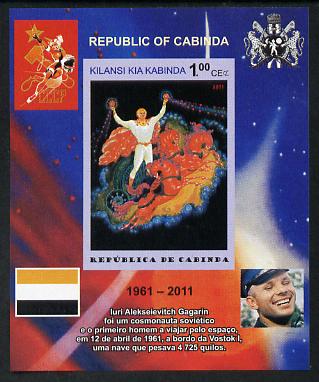 Cabinda Province 2011 Tribute to Yuri Gagarin - Paintings #06 imperf souvenir sheet  unmounted mint, stamps on space, stamps on heraldry, stamps on arts, stamps on flags
