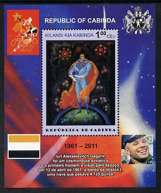 Cabinda Province 2011 Tribute to Yuri Gagarin - Paintings #07 perf souvenir sheet  unmounted mint, stamps on space, stamps on heraldry, stamps on arts, stamps on flags
