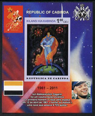 Cabinda Province 2011 Tribute to Yuri Gagarin - Paintings #07 imperf souvenir sheet  unmounted mint, stamps on space, stamps on heraldry, stamps on arts, stamps on flags