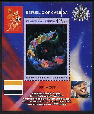 Cabinda Province 2011 Tribute to Yuri Gagarin - Paintings #09 perf souvenir sheet  unmounted mint, stamps on space, stamps on heraldry, stamps on arts, stamps on flags