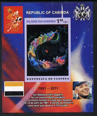 Cabinda Province 2011 Tribute to Yuri Gagarin - Paintings #09 imperf souvenir sheet  unmounted mint, stamps on space, stamps on heraldry, stamps on arts, stamps on flags