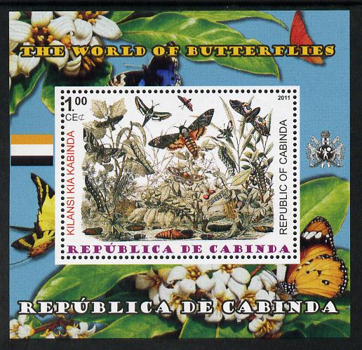 Cabinda Province 2011 The World of Butterflies #1 perf souvenir sheet  unmounted mint, stamps on butterflies, stamps on heraldry, stamps on flags