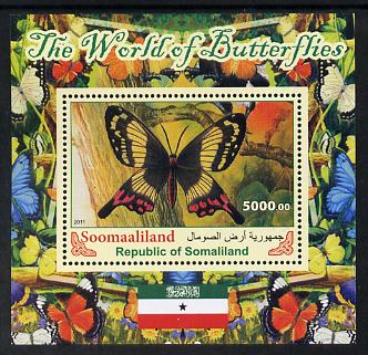 Somaliland 2011 The World of Butterflies #5 perf souvenir sheet  unmounted mint, stamps on butterflies, stamps on flags