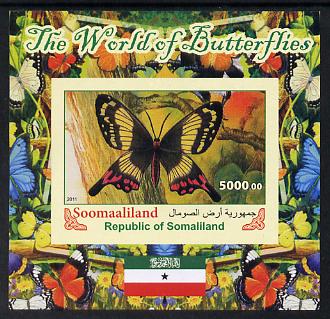Somaliland 2011 The World of Butterflies #5 imperf souvenir sheet  unmounted mint, stamps on butterflies, stamps on flags