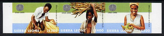 Sierra Leone 1995 50th Anniversary of Food & Agriculture Organisation imperf strip of 3 unmounted mint, as SG 2329-31, stamps on food, stamps on agriculture