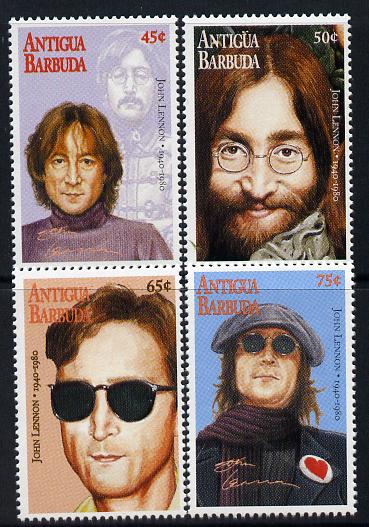 Antigua 1995 15th Death Anniversary of John Lennon perf set of 4 unmounted mint SG 2255-58, stamps on personalities, stamps on music, stamps on rock, stamps on pops