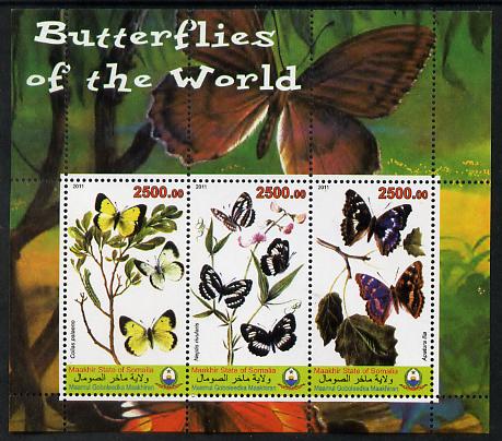 Maakhir State of Somalia 2011 Butterflies of the World #4 perf sheetlet containing 3 values unmounted mint, stamps on butterflies, stamps on 