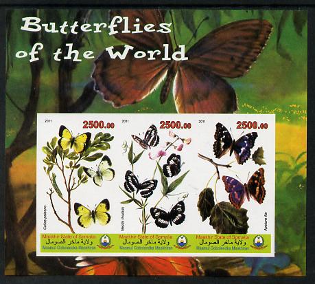 Maakhir State of Somalia 2011 Butterflies of the World #4 imperf sheetlet containing 3 values unmounted mint, stamps on butterflies, stamps on 