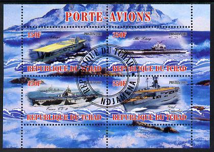 Chad 2012 Aircraft Carriers #4 perf sheetlet containing 4 values fine cto used, stamps on ships, stamps on flat tops, stamps on aircraft carriers, stamps on aviation