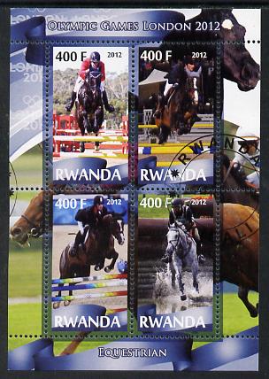 Rwanda 2012 London Olympic Games - Equestrian perf sheetlet containing 4 values fine cto used, stamps on olympics, stamps on equestrian, stamps on horses, stamps on show jumping
