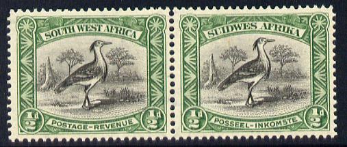 South West Africa 1931 Kori Bustard 1/2d bilingual horizontal pair unmounted mint SG 74, stamps on birds