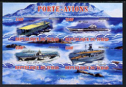 Chad 2012 Aircraft Carriers #4 imperf sheetlet containing 4 values unmounted mint, stamps on ships, stamps on flat tops, stamps on aircraft carriers, stamps on aviation