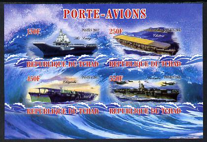 Chad 2012 Aircraft Carriers #5 imperf sheetlet containing 4 values unmounted mint, stamps on ships, stamps on flat tops, stamps on aircraft carriers, stamps on aviation