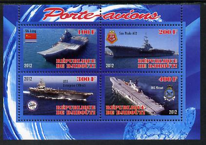 Djibouti 2012 Aircraft Carriers #3 perf sheetlet containing 4 values unmounted mint, stamps on ships, stamps on flat tops, stamps on aircraft carriers, stamps on aviation