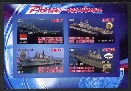 Djibouti 2012 Aircraft Carriers #5 imperf sheetlet containing 4 values unmounted mint, stamps on ships, stamps on flat tops, stamps on aircraft carriers, stamps on aviation