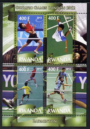 Rwanda 2012 London Olympic Games - Badminton perf sheetlet containing 4 values unmounted mint, stamps on olympics, stamps on badminton