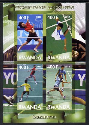 Rwanda 2012 London Olympic Games - Badminton imperf sheetlet containing 4 values unmounted mint, stamps on , stamps on  stamps on olympics, stamps on  stamps on badminton