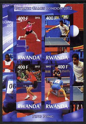 Rwanda 2012 London Olympic Games - Table Tennis imperf sheetlet containing 4 values unmounted mint, stamps on olympics, stamps on table tennis