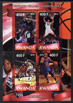 Rwanda 2012 London Olympic Games - Basketball perf sheetlet containing 4 values unmounted mint, stamps on olympics, stamps on basketball