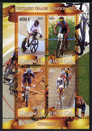 Rwanda 2012 London Olympic Games - Cycling perf sheetlet containing 4 values unmounted mint, stamps on olympics, stamps on bicycles