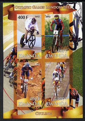 Rwanda 2012 London Olympic Games - Cycling imperf sheetlet containing 4 values unmounted mint, stamps on olympics, stamps on bicycles