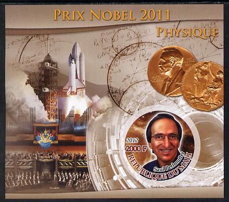 Mali 2012 Nobel Prize for Physics - Saul Perlmutter imperf souvenir sheet containing circular stamp unmounted mint, stamps on nobel, stamps on physics, stamps on rockets, stamps on shuttle, stamps on space, stamps on shaped