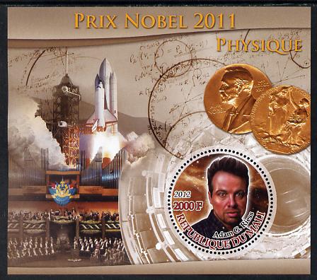 Mali 2012 Nobel Prize for Physics - Adam G Riess perf souvenir sheet containing circular stamp unmounted mint, stamps on nobel, stamps on physics, stamps on rockets, stamps on shuttle, stamps on space, stamps on shaped