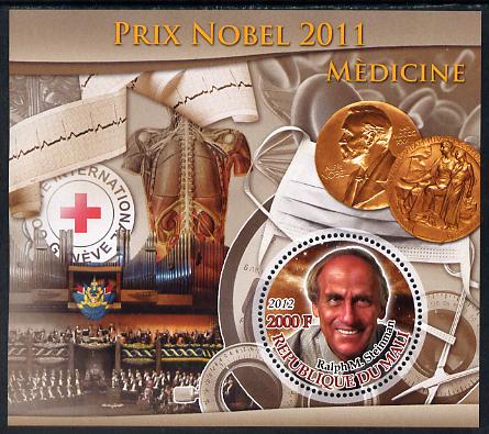 Mali 2012 Nobel Prize for Medicine - Ralph M Steinman perf souvenir sheet containing circular stamp unmounted mint, stamps on nobel, stamps on medicine, stamps on medical, stamps on red cross, stamps on , stamps on shaped