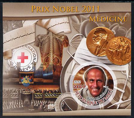 Mali 2012 Nobel Prize for Medicine - Ralph M Steinman imperf souvenir sheet containing circular stamp unmounted mint, stamps on nobel, stamps on medicine, stamps on medical, stamps on red cross, stamps on , stamps on shaped