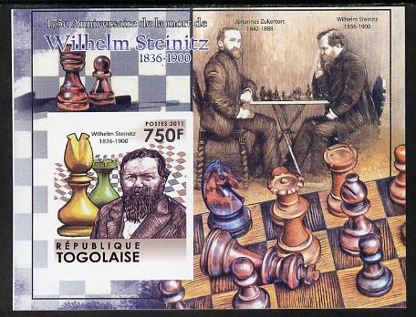 Togo 2011 Chess - Wilhelm Steinitz #1 imperf m/sheet unmounted mint. Note this item is privately produced and is offered purely on its thematic appeal , stamps on personalities, stamps on chess, stamps on 